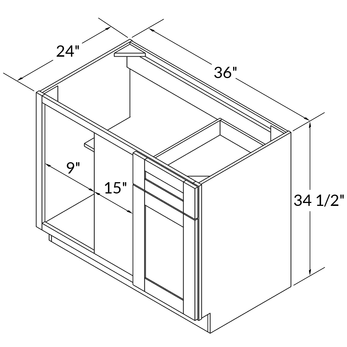 Sink Corner Base Kitchen Cabinet SCB36 Shaker Toffee LessCare 36 in. width 34.5 in. height 24 in. depth