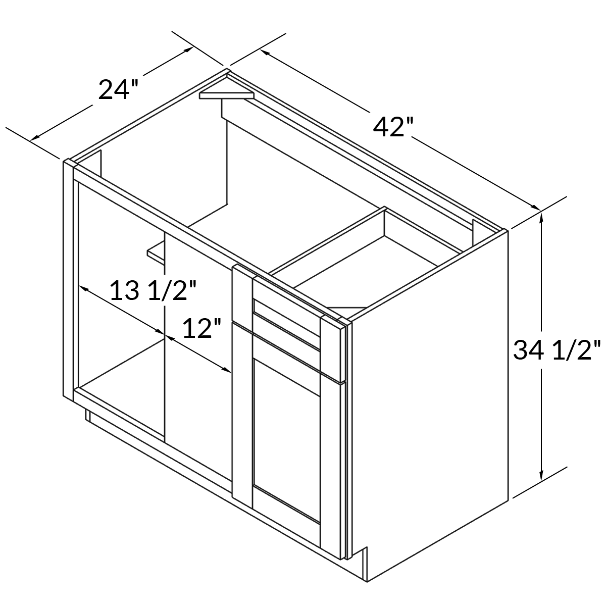 Sink Corner Base Kitchen Cabinet SCB42 Shaker Toffee LessCare 42 in. width 34.5 in. height 24 in. depth