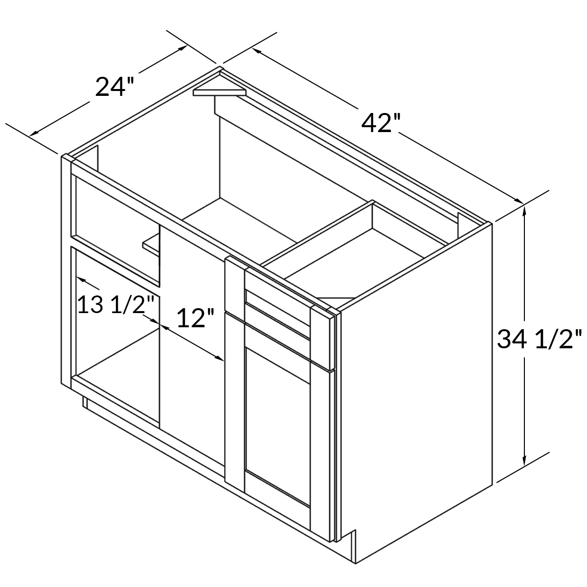 Blind Corner Base Kitchen Cabinet SCB42 Newport LessCare 42 in. width 34.5 in. height 24 in. depth