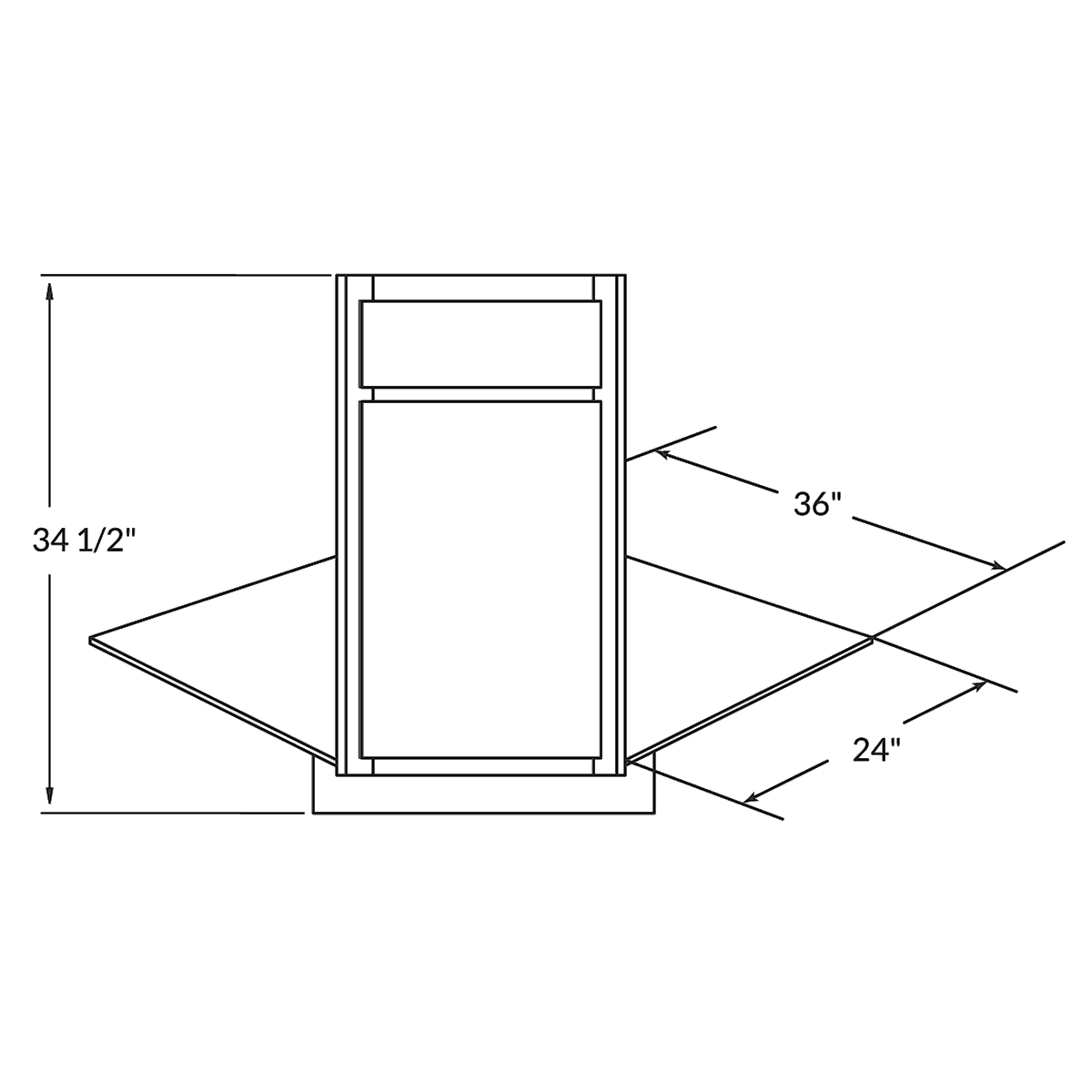 Sink Front Corner Base Kitchen Cabinet SFC36 Newport LessCare 34.5 in. height 36 in. depth