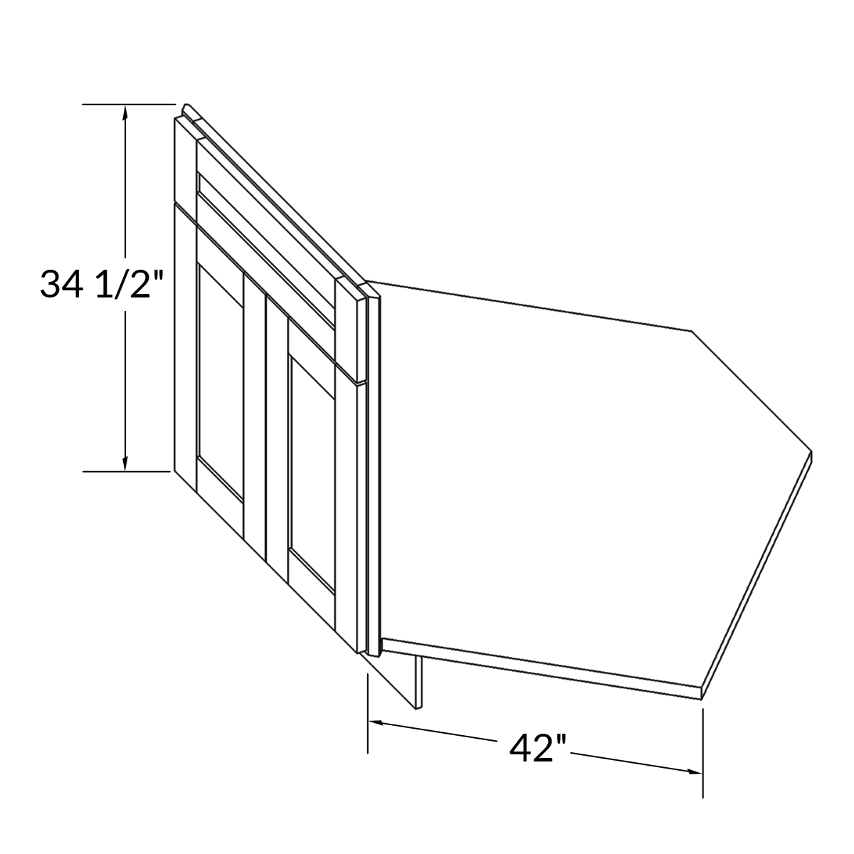 Sink Front Corner Base Kitchen Cabinet SFC42 Alpina White LessCare 34.5 in. height 42 in. depth