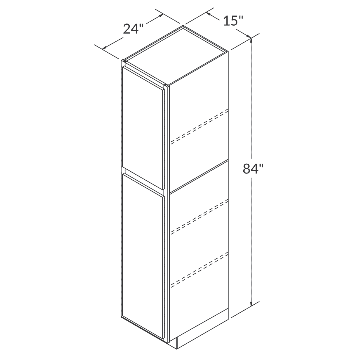 LessCare Colonial Gray Tall Pantry 15"W x 84"H Shaker Cabinet Wireframe