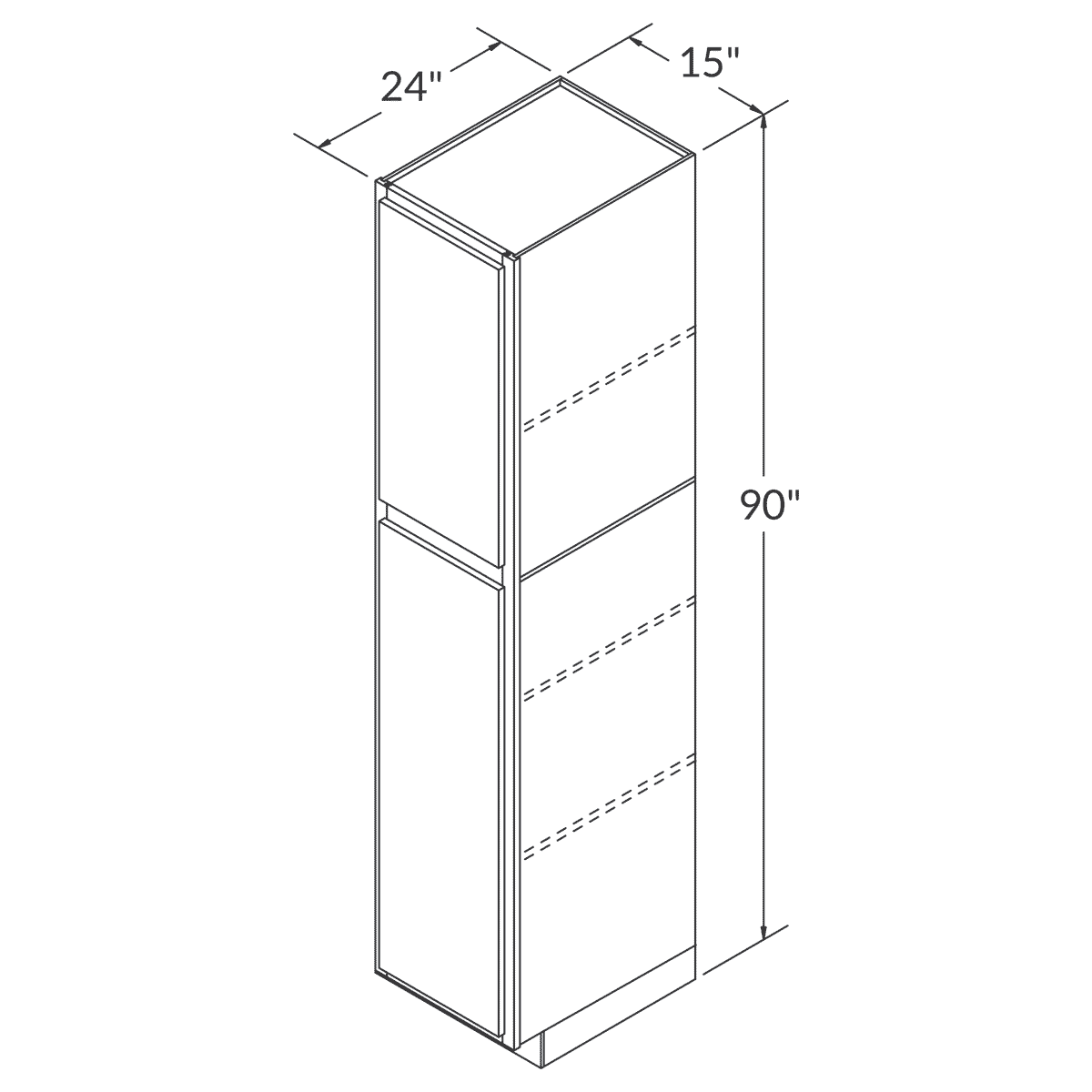 LessCare Alpina White Tall Pantry 15"W x 90"H Shaker Cabinet Wireframe