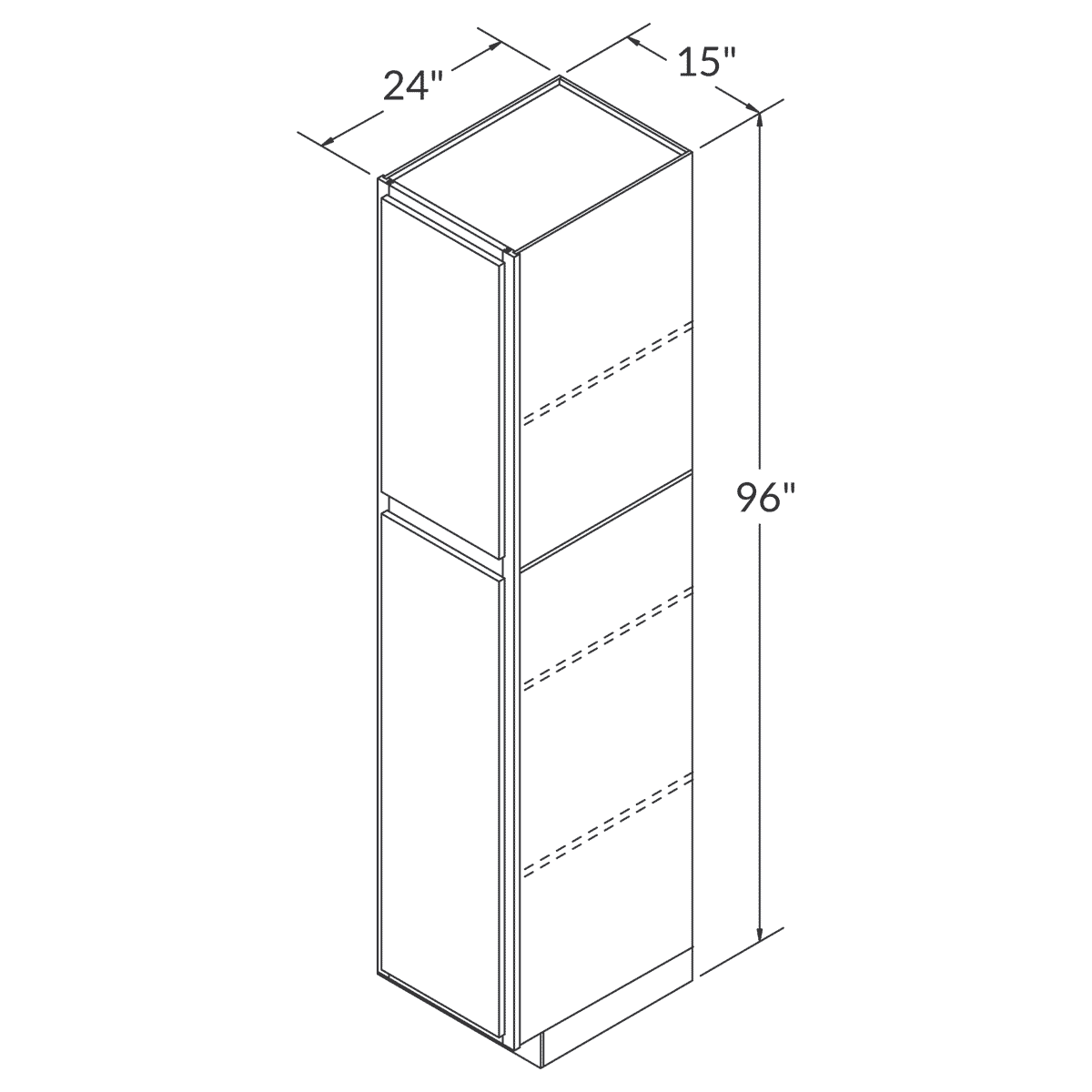 LessCare Alpina White Tall Pantry 15"W x 96"H Shaker Cabinet Wireframe