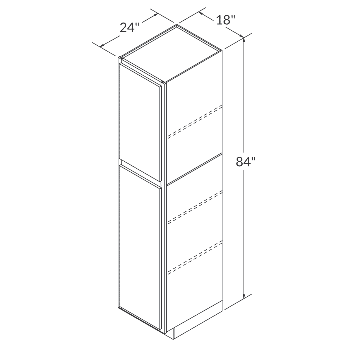 LessCare Colonial Gray Tall Pantry 18"W x 84"H Shaker Cabinet Wireframe