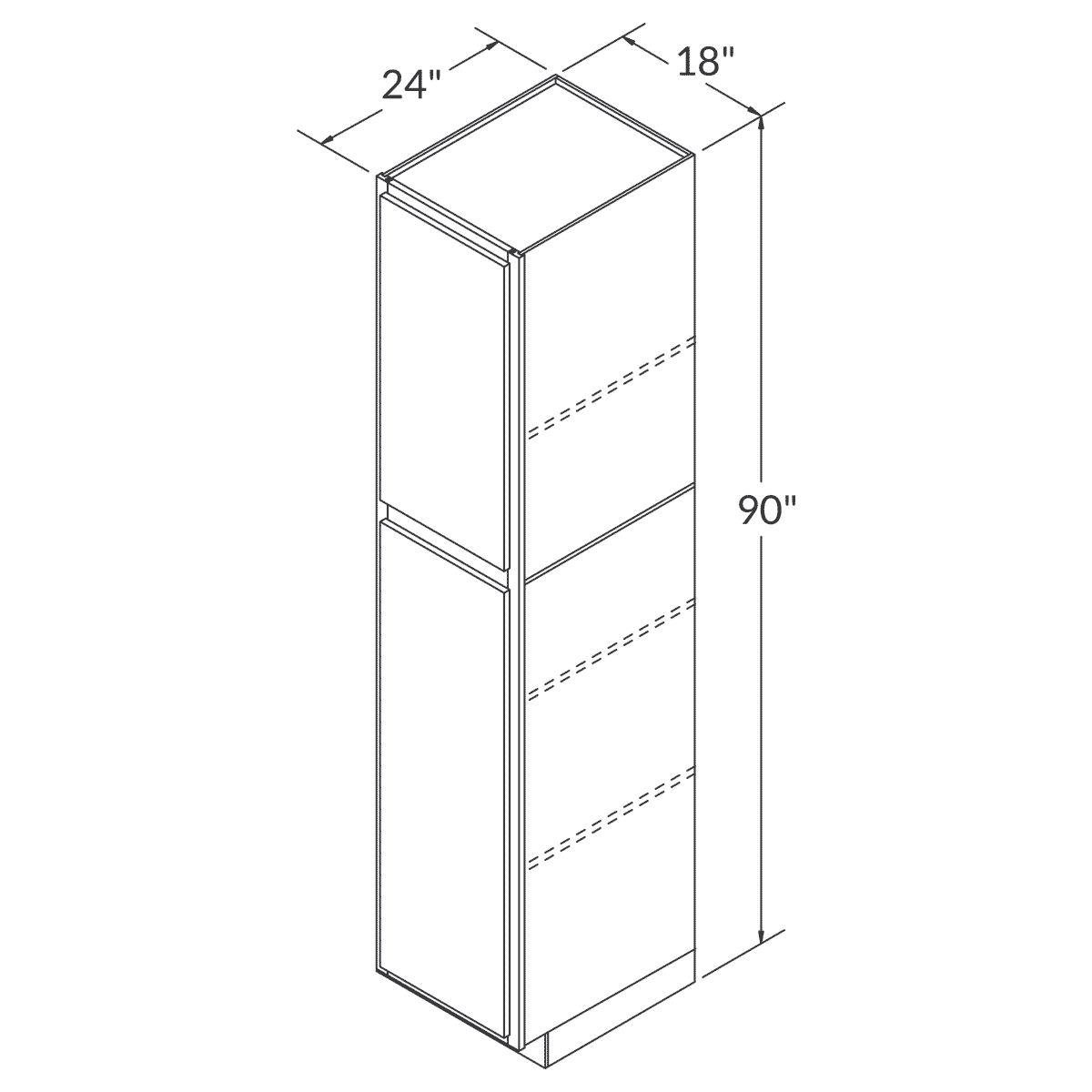 LessCare Colonial Gray Tall Pantry 18"W x 90"H Shaker Cabinet Wireframe