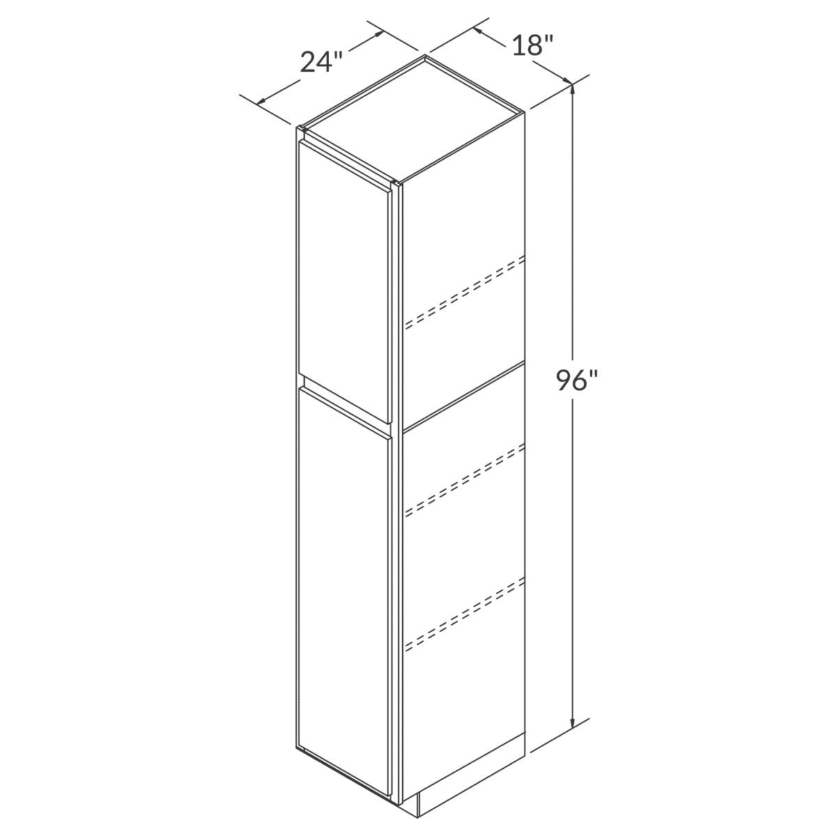 LessCare Colonial Gray Tall Pantry 18"W x 96"H Shaker Cabinet Wireframe