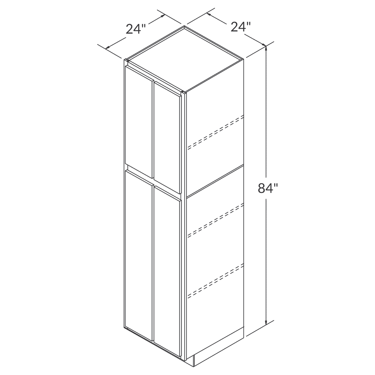 LessCare Alpina White Tall Pantry 24"W x 84"H Shaker Cabinet Wireframe