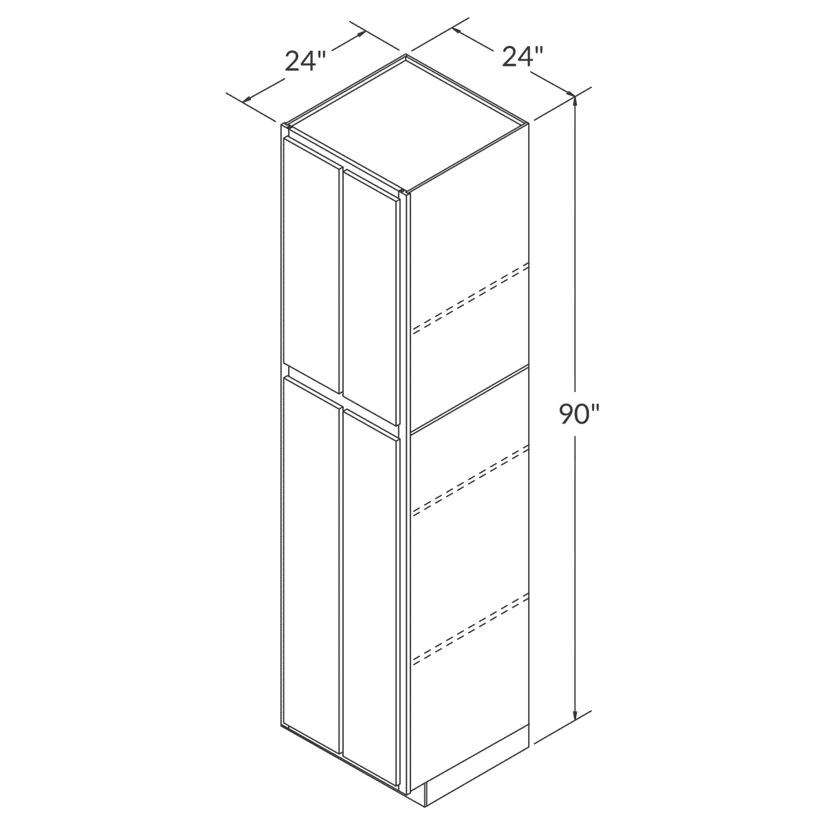 LessCare Newport Tall Pantry 24"W x 90"H Shaker Cabinet Wireframe