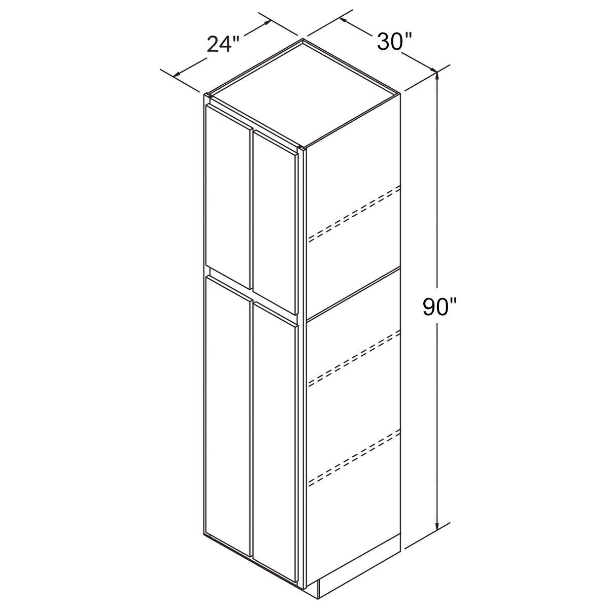 LessCare Colonial Gray Tall Pantry 30"W x 90"H Shaker Cabinet Wireframe