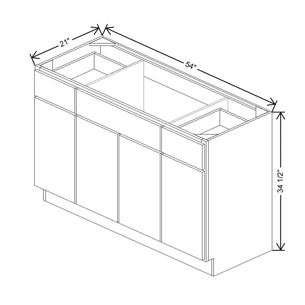 CNC Luxor 5-Piece White 54" W Four Door Vanity Base Cabinet