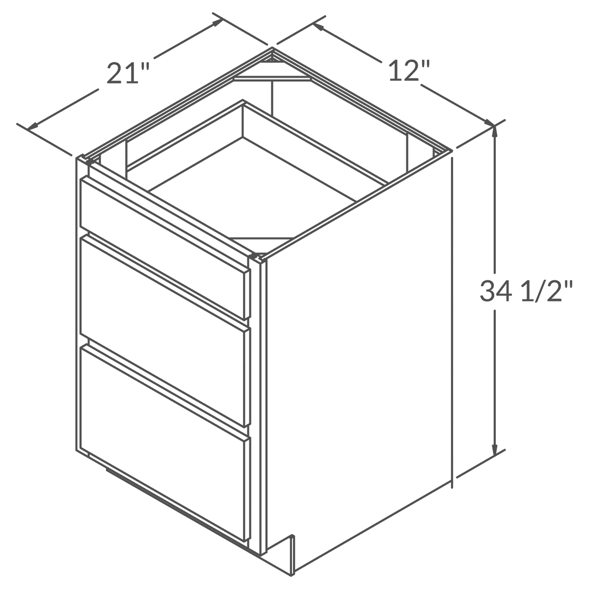 Vanity Drawer Base Cabinet 12 Inch Wide x 21 Inch Deep x 34 1/2 Inch High Dover Gray Series