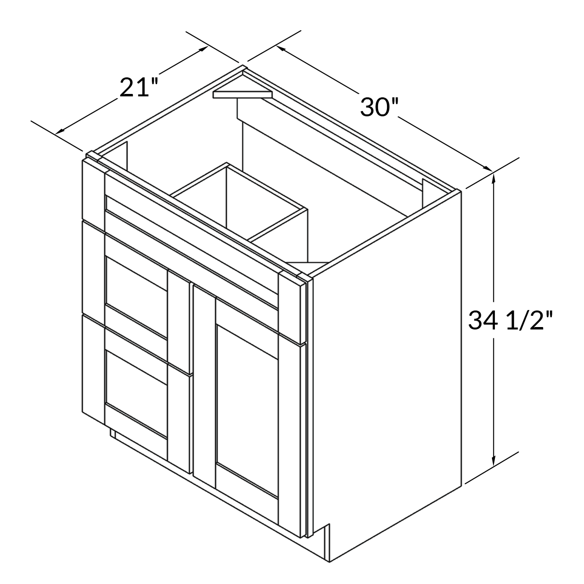 Vanity Sink Base Cabinet with Left Drawers 30 Inch Wide x 21 Inch Deep x 34 1/2 Inch High Shaker Toffee Series