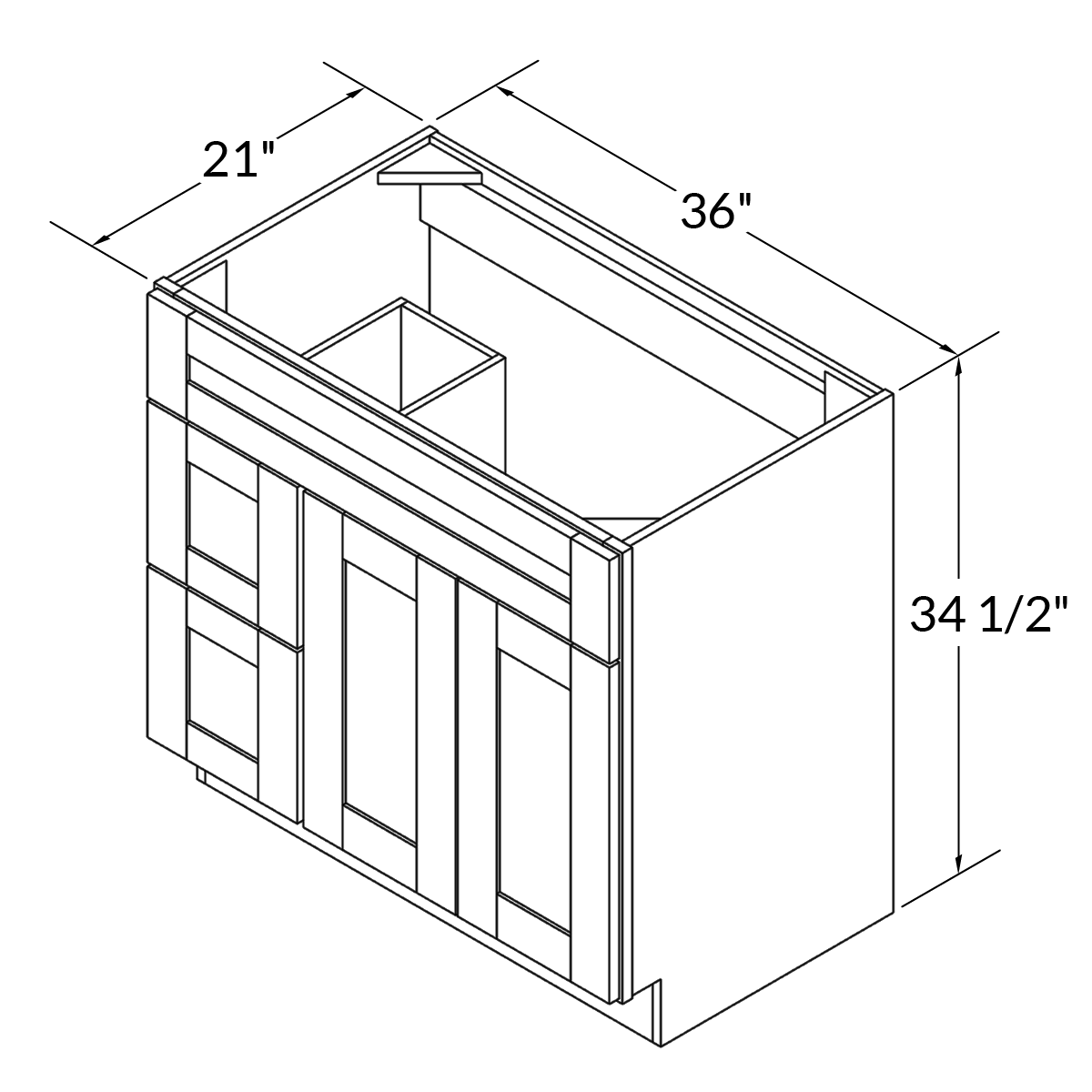 Vanity Sink Base Cabinet with Left Drawers 36 Inch Wide x 21 Inch Deep x 34 1/2 Inch High Milan Pearl Series