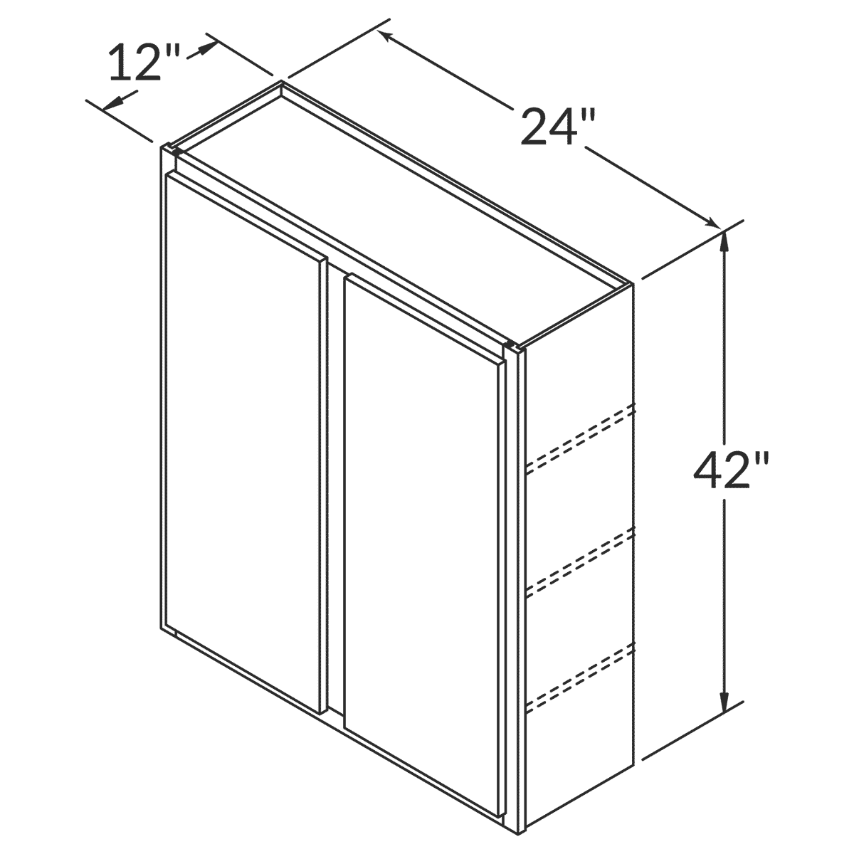 LessCare Newport Wall 24"W x 42"H Shaker Cabinet Wireframe
