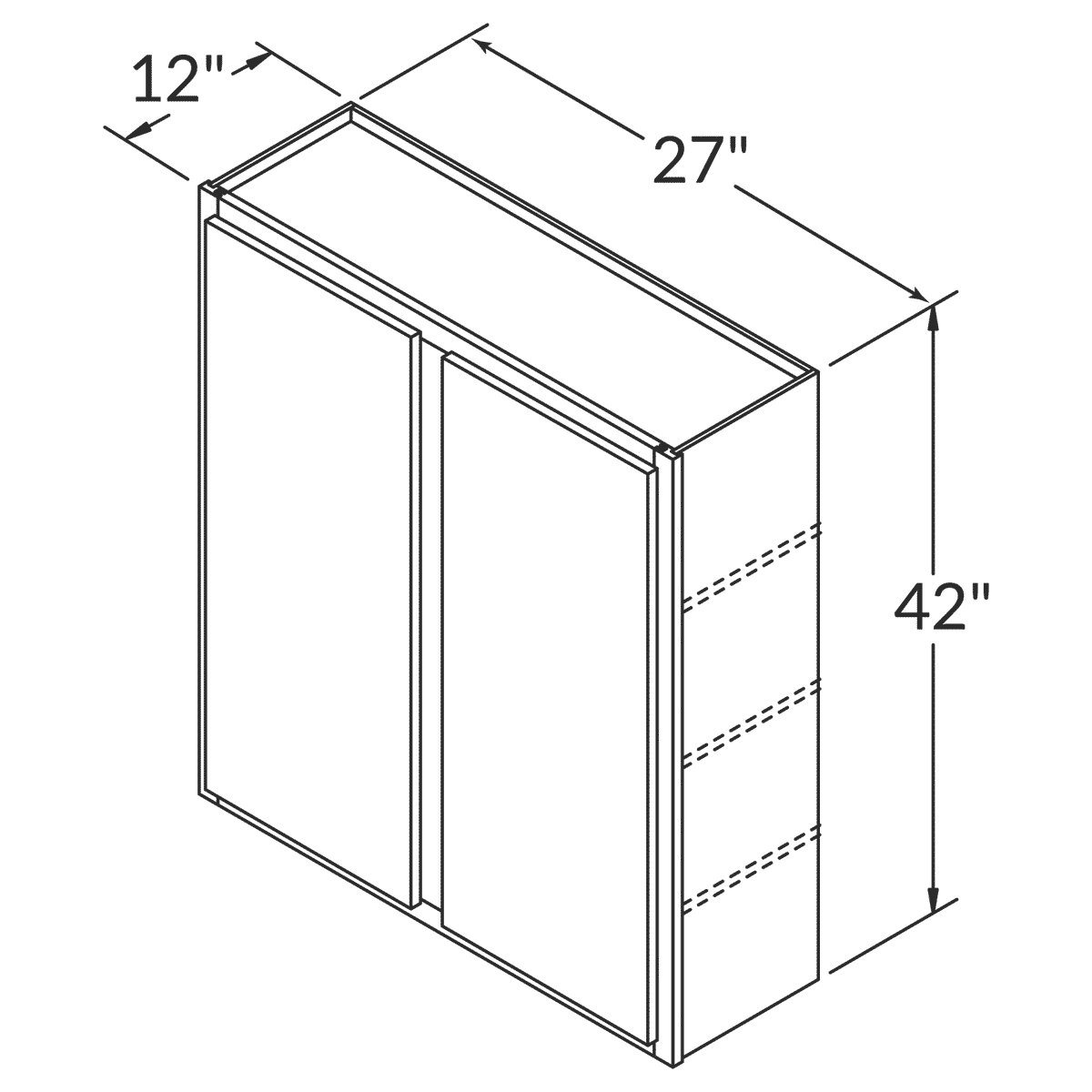 LessCare Newport Wall 27"W x 42"H Shaker Cabinet Wireframe