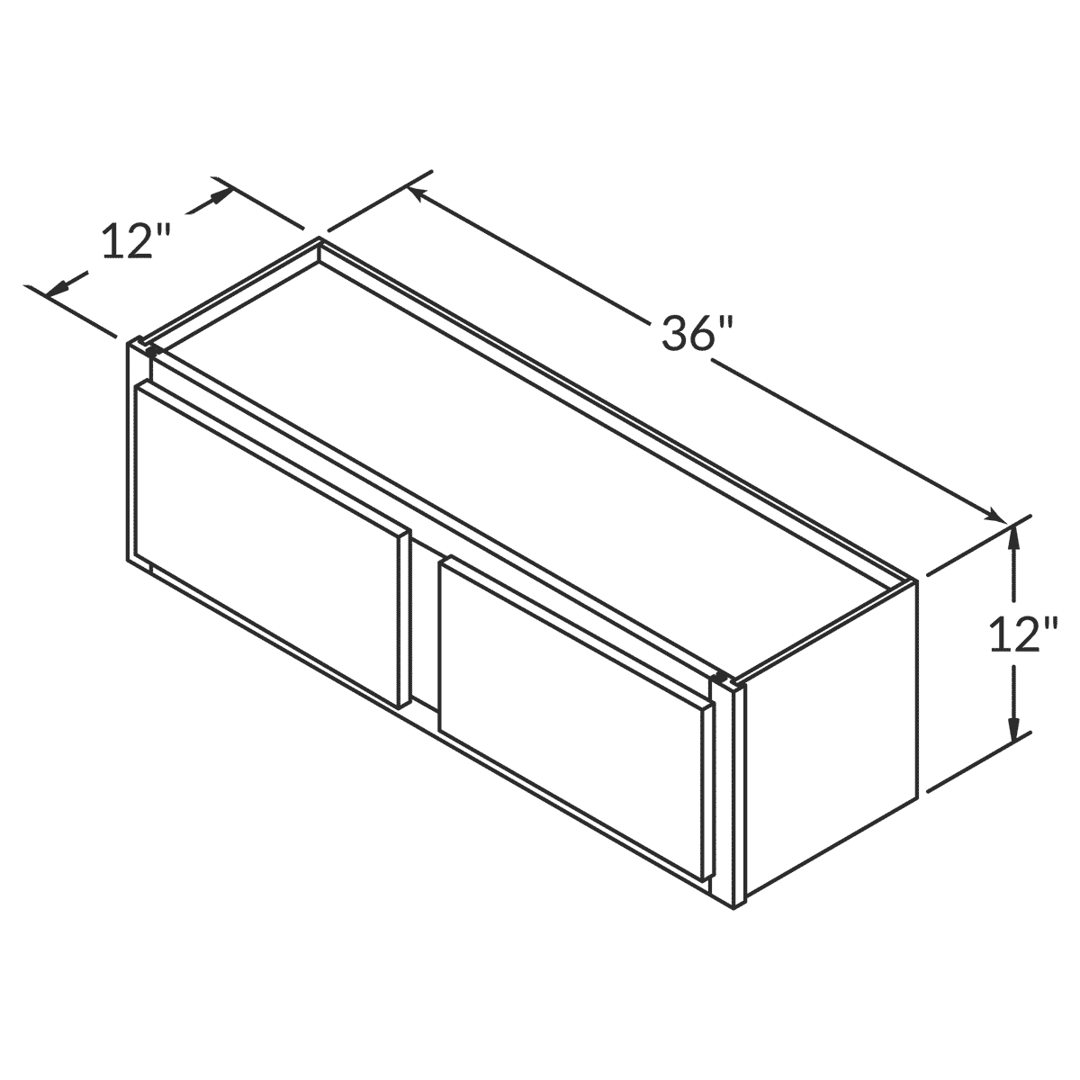 LessCare Alpina White Wall 36"W x 12"H Shaker Cabinet Wireframe