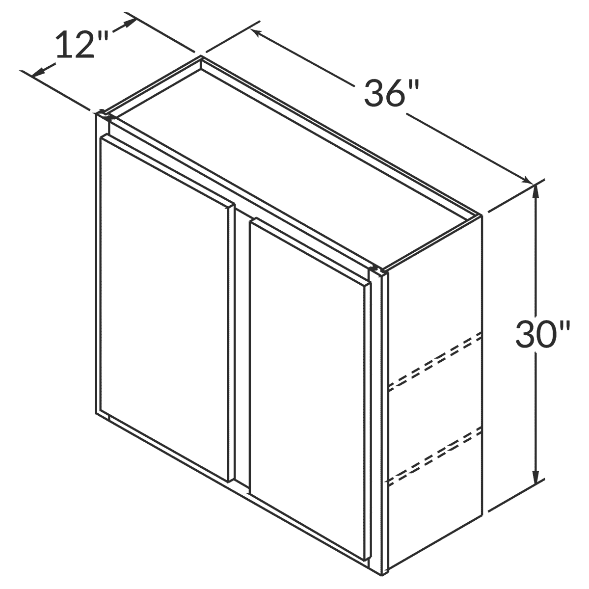 LessCare Alpina White Wall 36"W x 30"H Shaker Cabinet Wireframe