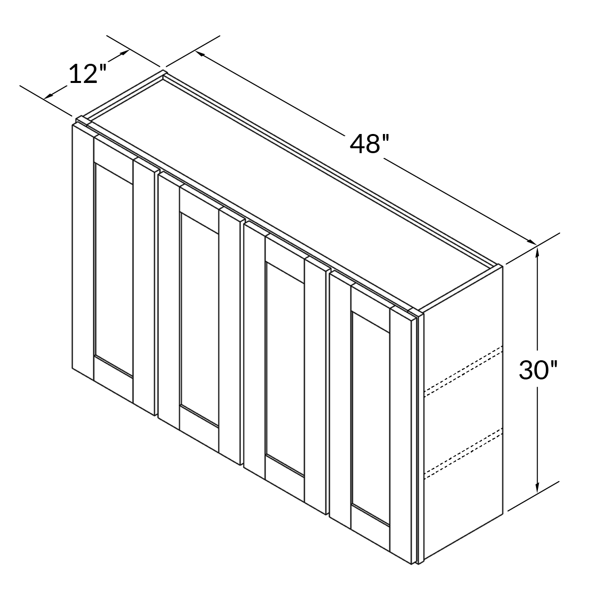 Wall Kitchen Cabinet W4830 Shaker Toffee LessCare 48 in. width 30 in. height 12 in. depth