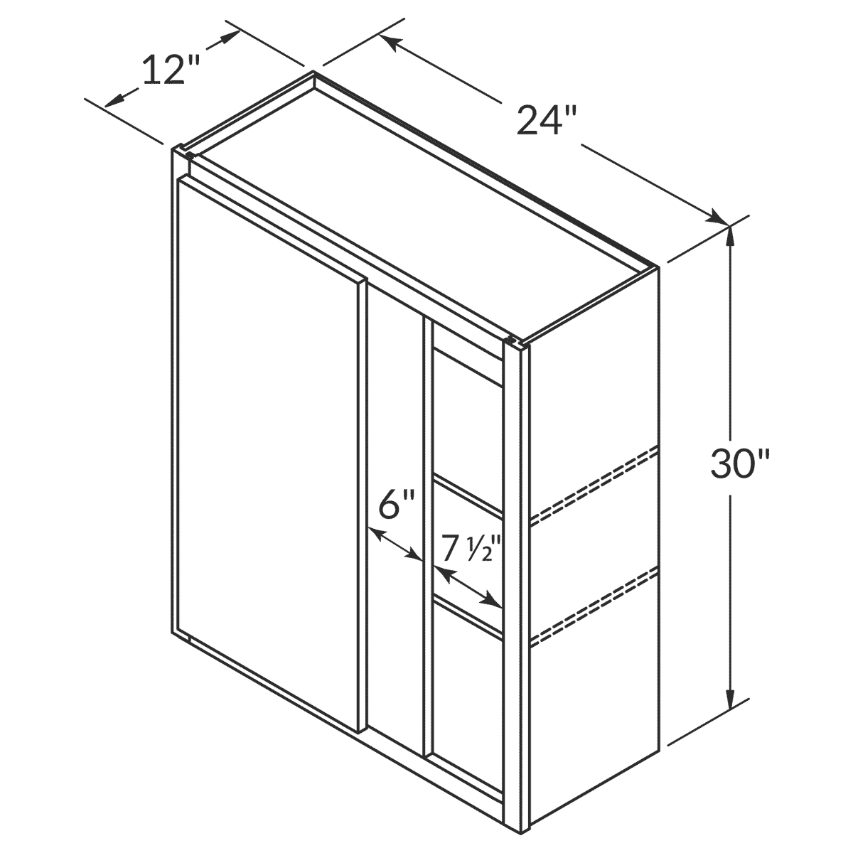 Wolf Dartmouth Grey Stain  Blind Corner Reversible Wall 24"W x 30"H Assembled Cabinet Wireframe