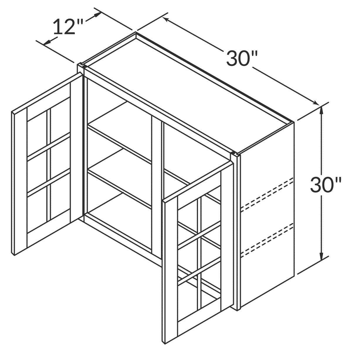 Mullion Door Wall Kitchen Cabinet WMD3030 Newport LessCare 30 in. width 30 in. height 12 in. depth