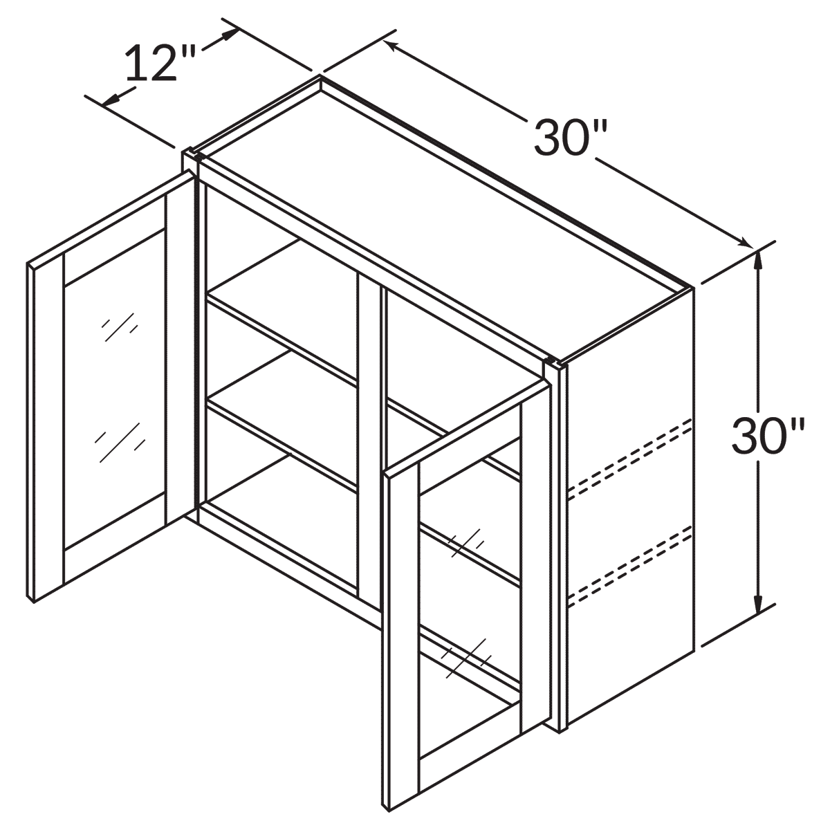 Mullion Door Wall Kitchen Cabinet WMD3030 Shaker Toffee LessCare 30 in. width 30 in. height 12 in. depth