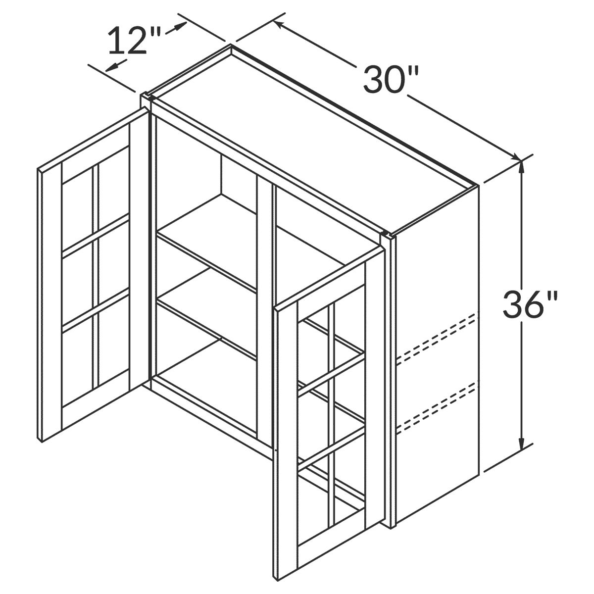 Mullion Door Wall Kitchen Cabinet WMD3036 Newport LessCare 30 in. width 36 in. height 12 in. depth