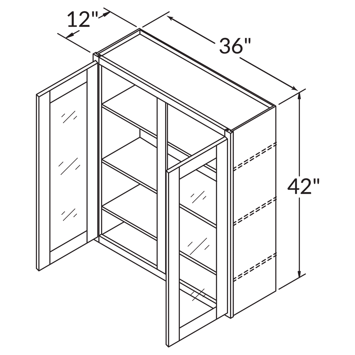 Mullion Door Wall Kitchen Cabinet WMD3642 Milan Pearl 36 in. width 42 in. height 12 in. depth